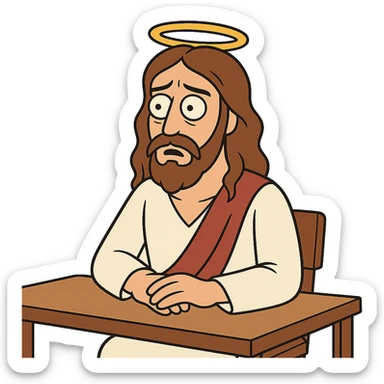 flat design style Jesus sitting at a table sticker