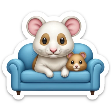 UM RATO BRANCO SENTADO EM UM SOFA, O RATO ESTA DE OCULOS ESCURO E BENGALA sticker