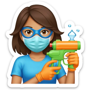 Girl with a mask and water gun sticker