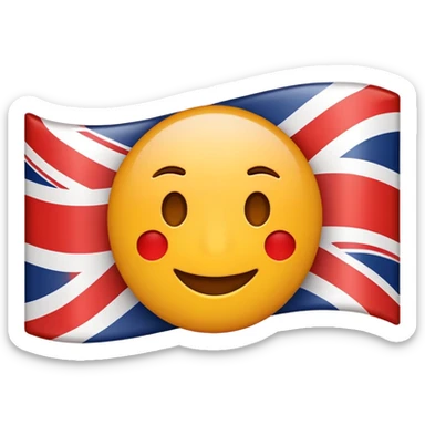 A cartoonish emoji representing English language priority, with the English flag and number 1 symbol sticker
