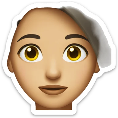 female face with dark brown hair and green yellow-ish eyes sticker