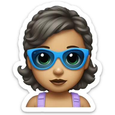 little baby girl with blue frame sunglasses and dark lens sticker