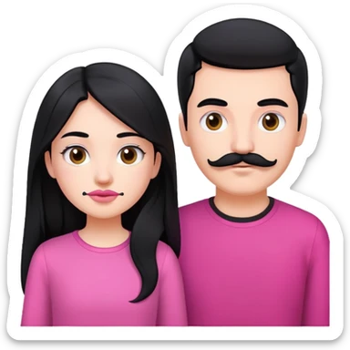 White couple, boy with a mustache and black hair, the girl with long black hair in pink clothes sticker