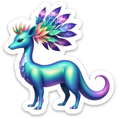 Shiny Exotic Tropical Iridescent Dusky Nightly Meganium-Amaura-Suicune-Fakémon-fusion-creature (full body) sticker