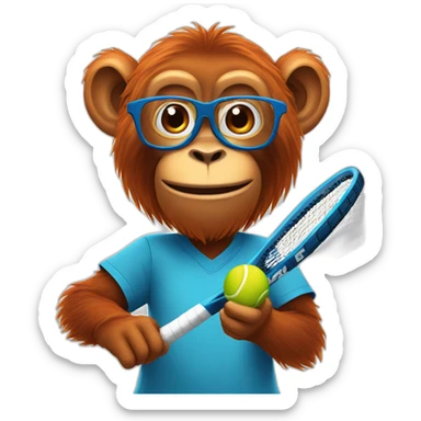 Orang utan playing tennis in blue shirt with glasses sticker