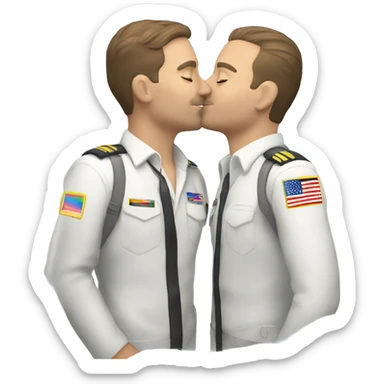 2 Caucasian male gay pilots kiss sticker