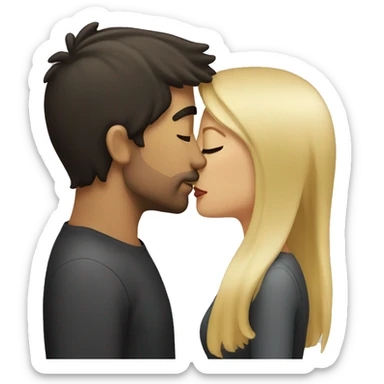 Dark hair man kissing a blond hair woman sticker
