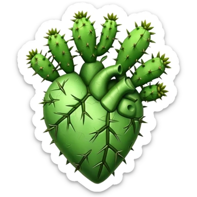 Anatomical green heart with cactus spikes  sticker