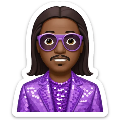Stevie Wonder with long dark brown hair, lilac sequin outfit  sticker