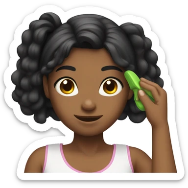 Black haired girl brushing her hair sticker