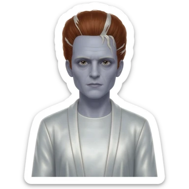 The Bride of Frankenstein from Universal Monsters with dark auburn hair with white streaks, white metallic long dress sticker