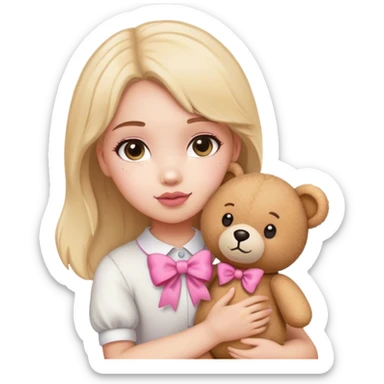 Girl teddy bear with pink bow light colored  sticker