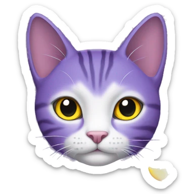 Purple cat With a yellow Moon necklace Black eyes and White pupils sticker