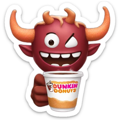 a demon holding a dunkin donuts coffee cup sticker