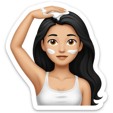 woman black long hair shaving armpit with cream on armpit sticker