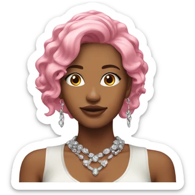 Female model with pink hair and with jewelry indoors sticker