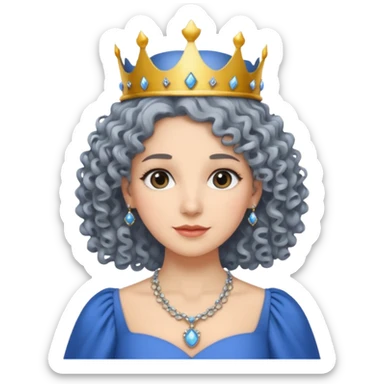 gray curly hair ladies with necklace and crown, with blue dress sticker
