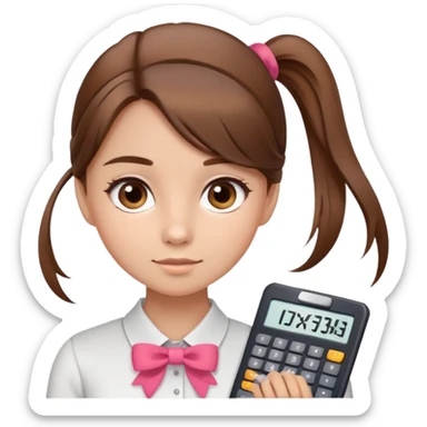 Cute girl in a ponytail brown hair and a bow in her hair  working in accountant  sticker