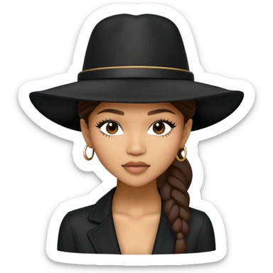 Zendaya wearing a giant black hat sticker