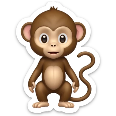 Cute 2.5D shading with fur and dark brown color Graphics. Front View Standing Monkey. For kids. sticker