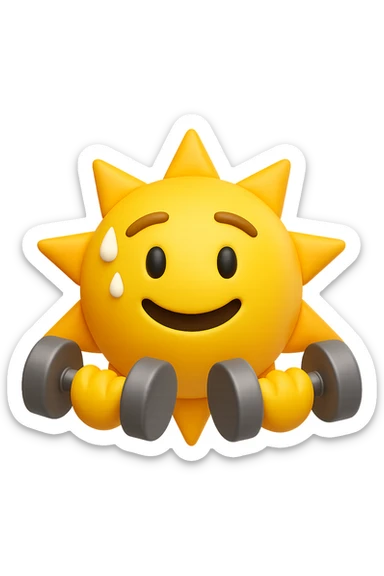 emoji stile iphone 3d di un sole che si allena con i pesi sticker