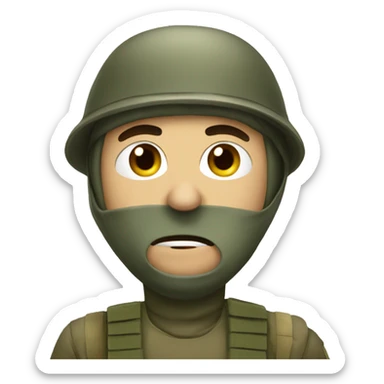Confused army guy  with mask sticker