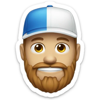 blue cap and white polo cleaner, with a brown beard sticker