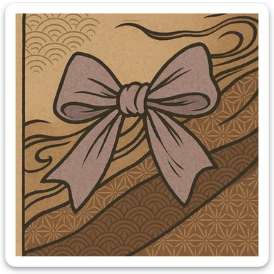 stylized lavender bow with traditional Japanese brushwork in ukiyo-e style sticker