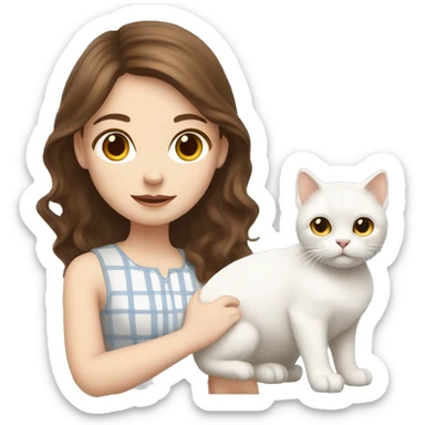 brown hair white skin girl with her white scottish cat sticker