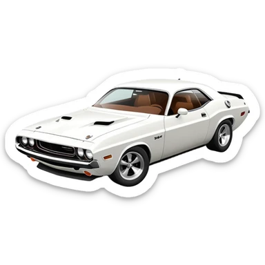 White 1971 Dodge Challenger at 30-degree angle view showing front and side, three-quarter view, completely white color, iOS emoji style, classic muscle car from Death Proof sticker