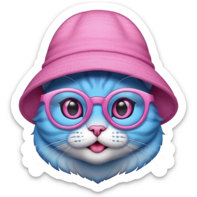 blue alien cat with pink hat  and spectacles sticker
