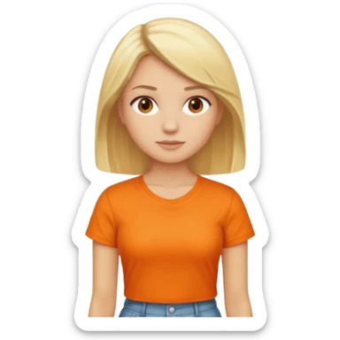 woman with blond hair standing showing full body with orange shirt sticker