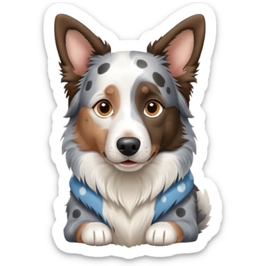 A merle border collie dog sitting, with blue and gray spotted coat, alert ears, and friendly expression sticker