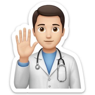 Radiografía de mano sostenida por un hombre con bata blanca  piel clara cabello café obscuro sticker