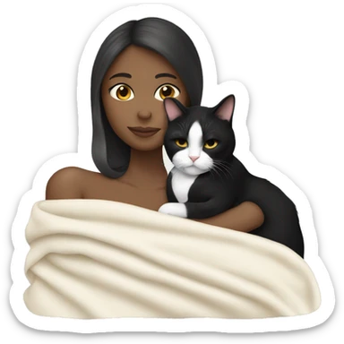 White girlfriends snuggling with a tuxedo cat with a blanket sticker
