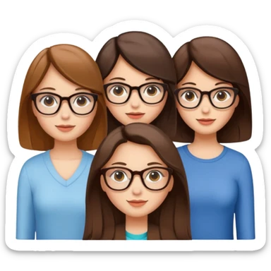 three girls, two brunettes and one light brown-haired with glasses sticker