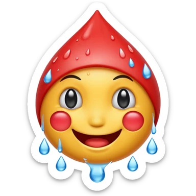 Emoji smiley face with water drop on head but make water drop red sticker