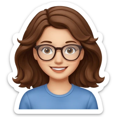White girl with wavy brown hair and glasses sticker