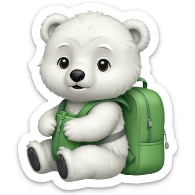 baby polar bear wear green backpack sticker