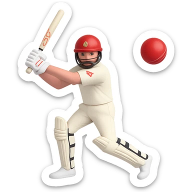 Include a cricket ball in the scene positioned as if about to be hit in 3D emoji style with no background, matching the existing 3D emoji style of the image. sticker