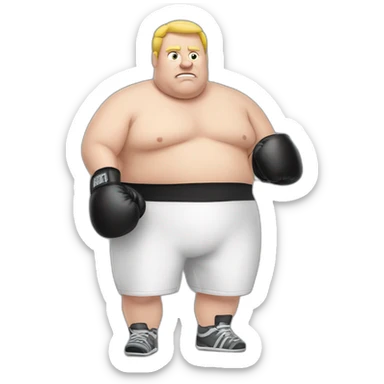 fat white man who boxing with gloves sticker