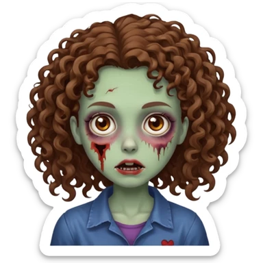 zombie girl with curly brown hair and brown eyes sticker