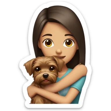 Brunette girl hugs yorkie dog sticker