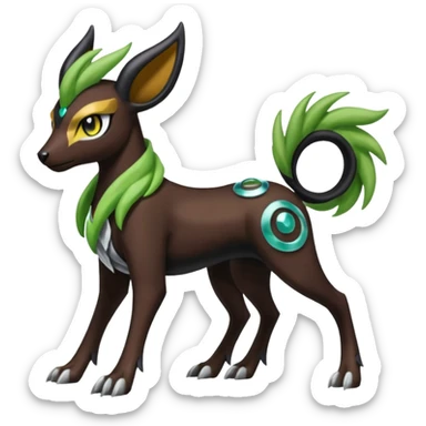 colorful shiny edgy cool badass Meloetta-Manectric-Zygarde-Houndoom-fusion-hybrid-Fakémon-creature, full body sticker