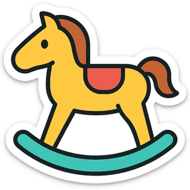 rocking horse, color outline icon style, clean lines, playful, minimal background sticker