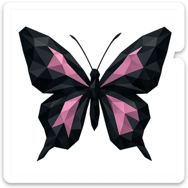 BLACKPINK-inspired gothic butterfly, no hearts, faceted and stylish, black and pink sticker