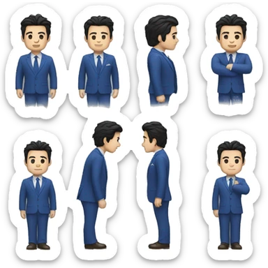 man wear blue suit, black hair, white skin, all body sticker