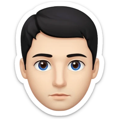 Man. With black hair. Hairstyle texture krop. The skin is beige. One eye is brown, the other is blue. The lips are not big. Beautiful nose. sticker
