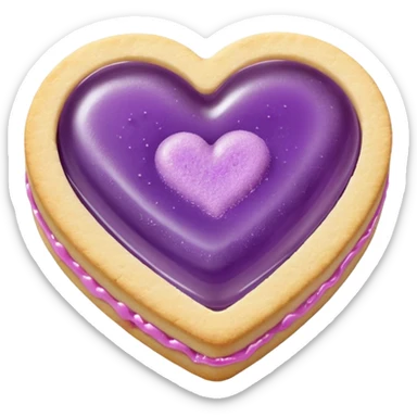 Realistic shortbread cookie in the shape of a heart with Pale Purple color jelly middle filling and sprinkled powder sugar on top. sticker