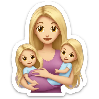 long hair blonde mother with 2 female newborns sticker